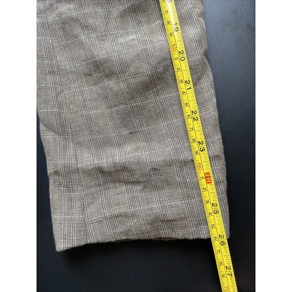 Tasso Elba Taupe Brown Blue Plaid All Linen Blazer Jacket Size Large